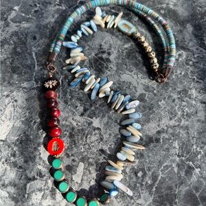 Handcrafted Multicolor Women’s Beaded Necklace - Blue, Red & Turquoise